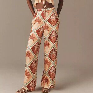 Farm Rio x Anthropologie Pineapple Satin Wide-Leg Pants